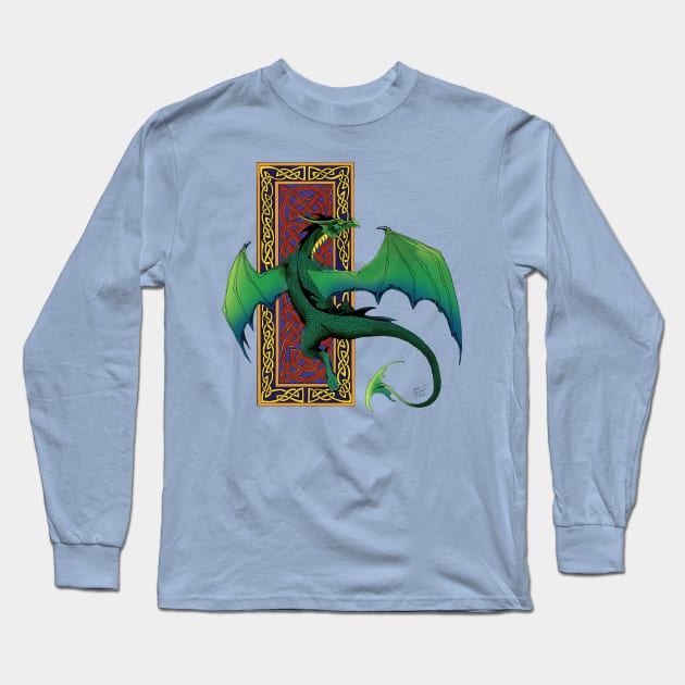 Celtic Knot Work Green Dragon Long Sleeve T-Shirt by tigressdragon